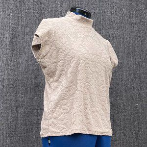 Jones New York pullover mock turtleneck, short sleeves, flocked, XL, ecru color